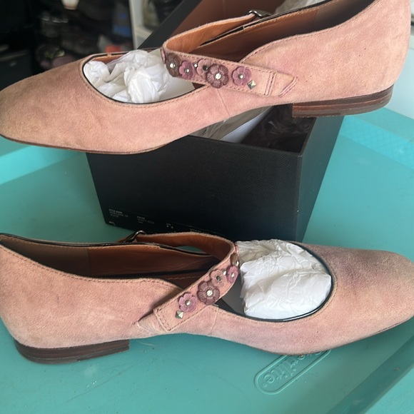 Coach Mary Jane, flat suede pink with embellishment on the strap. - Picture 2 of 10